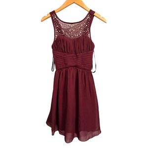 Sparkle & Lace Burgundy Embellished Illusion Neckline Dress Size 3